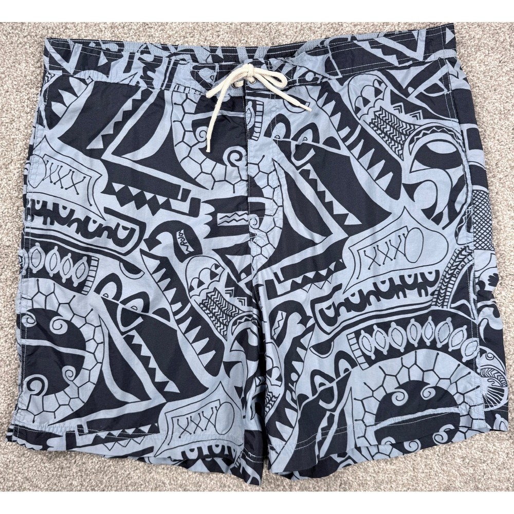 Polo Sport Ralph Lauren Swim Trunks XL Blue Tribal Tiki Print Mesh‎ Lined Y2K